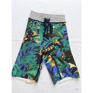 OFFLINE By Aerie Tropical Floral High Waisted Bike Shorts Striped Band swim